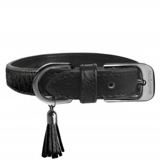 Milk & Pepper Fell-Hundehalsband SERVAL black mit Quaste