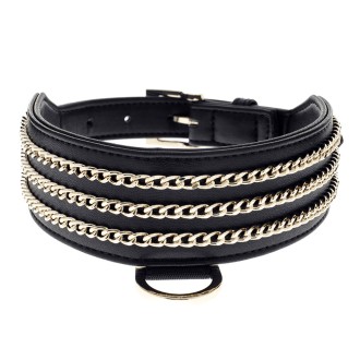 Breites Hundehalsband DangeRouge black mit goldenen Ketten