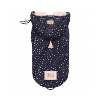 Hunde-Regenjacke CONSTANCE mit Tupfen und rosa Bommel