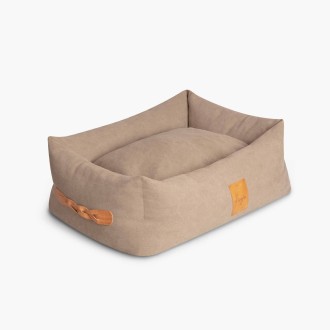 Hundebett Classic sand mit Leder-Details