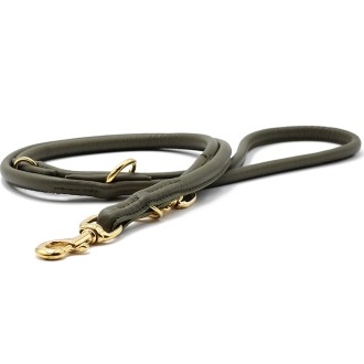 Hundeleine Leder rund khaki 3fach verstellbar