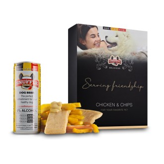 Snuffles Geschenk-Box mit Hundebier, Chicken & Chips