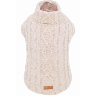 Gefütterte Hundestrickjacke mit Zopfmuster creme