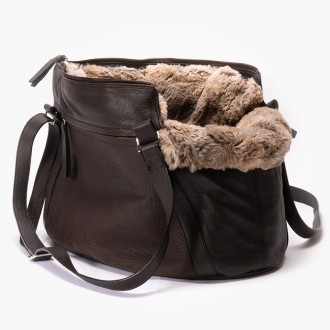 Hundetasche aus Nappaleder mit Webpelz My Petit croco brown