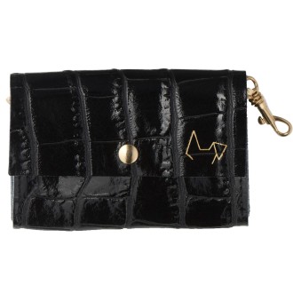 Kotbeutelspender Milano Black Leder mit Kroko-Optik