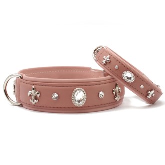 Leder-Hundehalsband Princess altrosa mit Strass