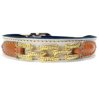 Lederhalsband VIP elfenbein Hardware 22 Karat vergoldet 55 cm