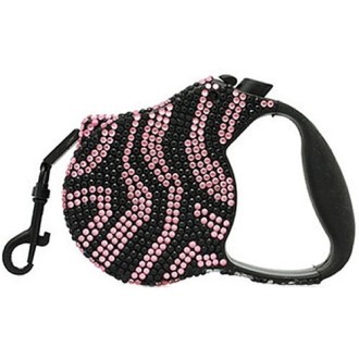 Ausziehbare Hundeleine mit Zebra Print Pink