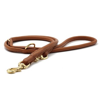 Rundgenähte Rindsnappa-Leine cognac-braun 120, 200, 300 cm