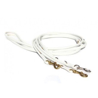 Verstellbare Hundeleine Nappaleder weiß rundgenäht Karabiner goldfarben