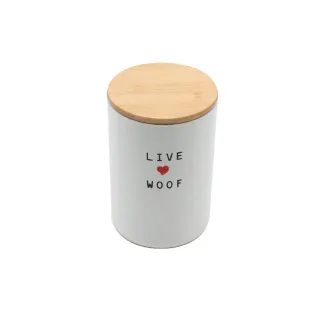 Keramik-Vorratsdose LIVE, LOVE, WOOF in weiß